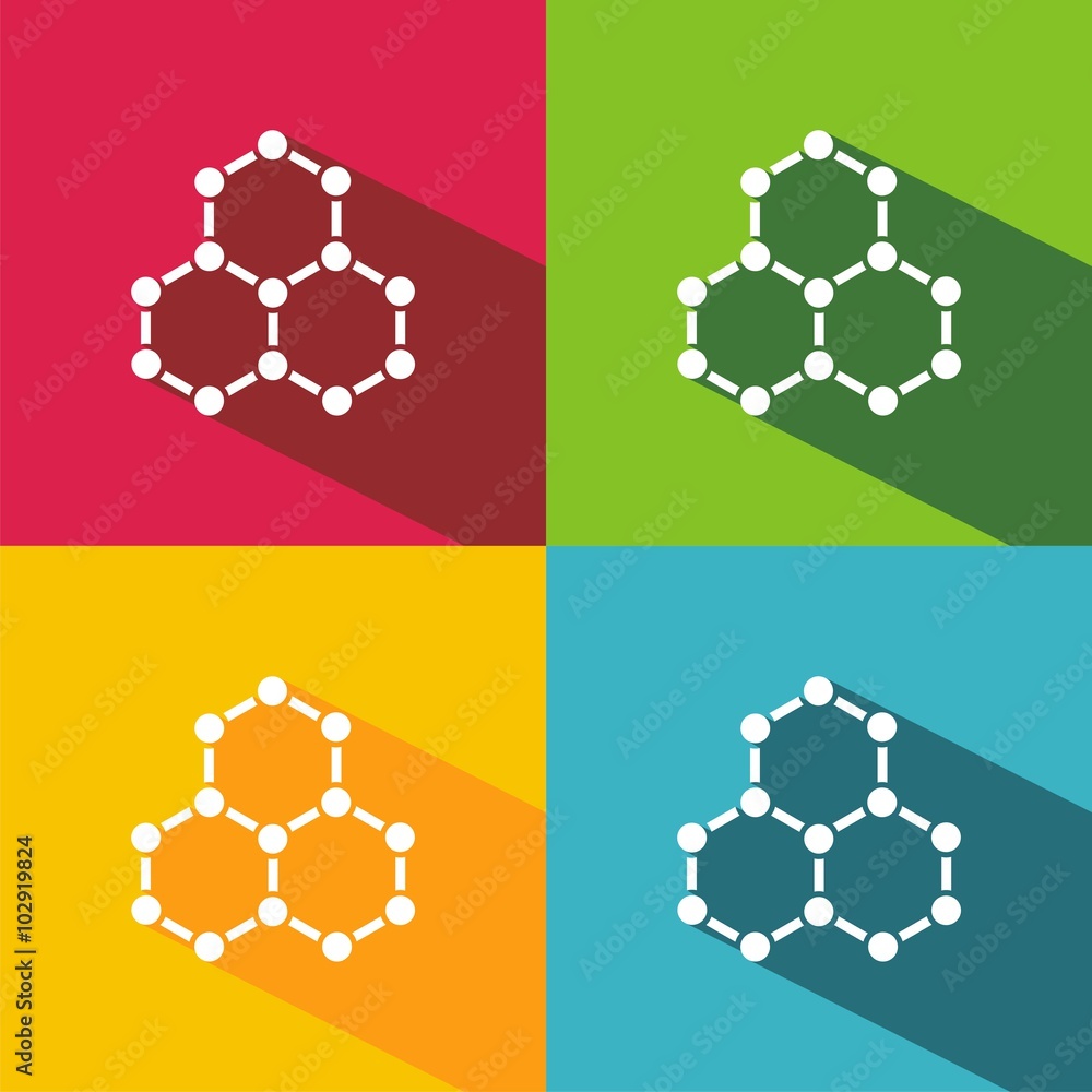 Icono de una molécula sobre fondos de colores. Ilustración vectorial