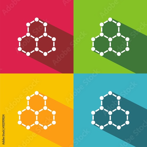 Icono de una molécula sobre fondos de colores. Ilustración vectorial