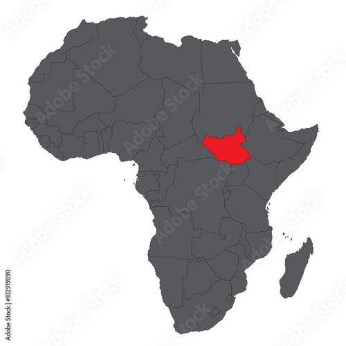 Map of Africa on gray with red South Sudan vector