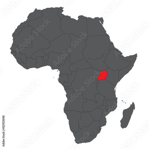 Map of Africa on gray with red Uganda vector