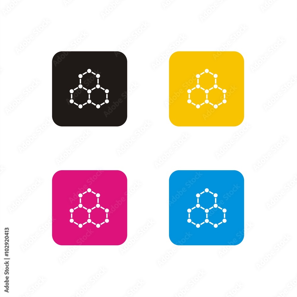 Icono de una molécula sobre fondos de colores. Ilustración vectorial