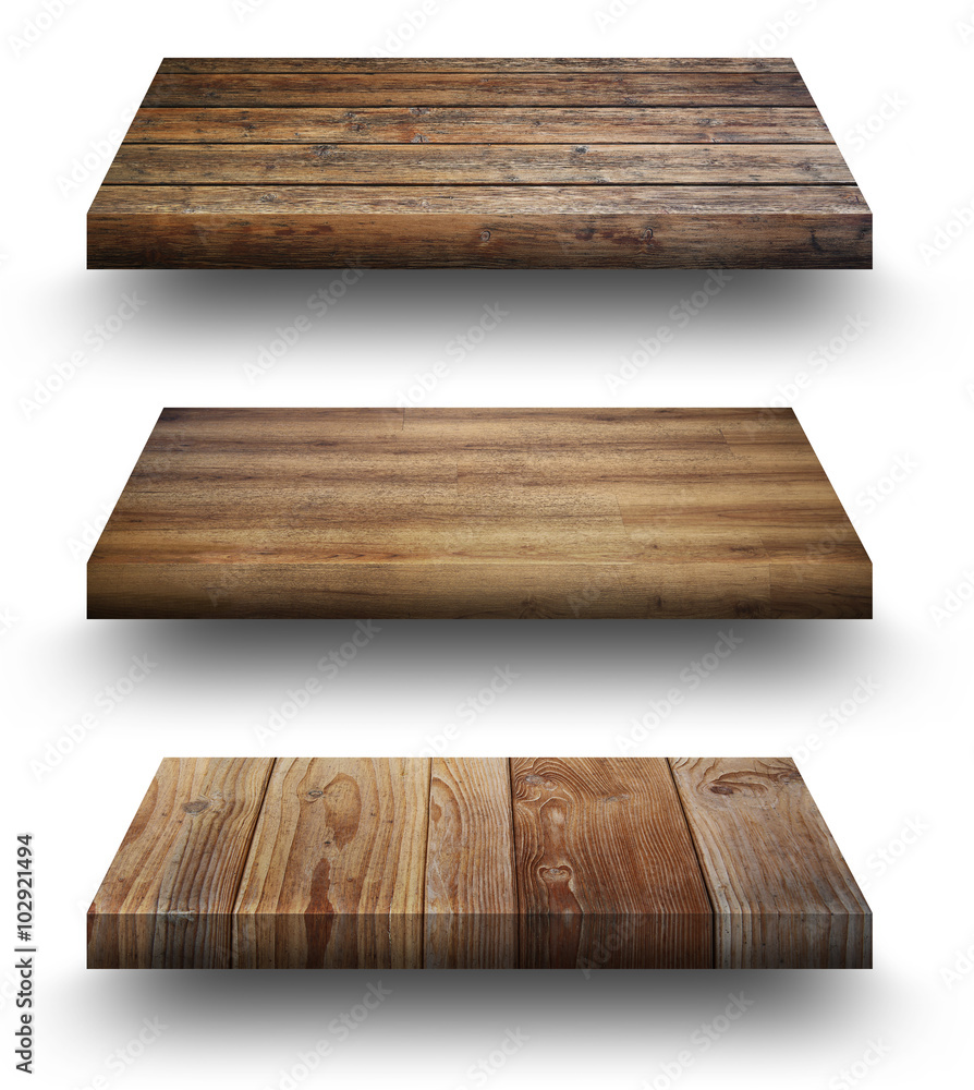 Fototapeta premium Wooden shelves isolated on white