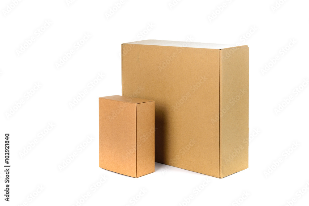 Closed two big and small cardboard Box or brown paper box isolat Closed two big and small cardboard Box or brown paper box isolat