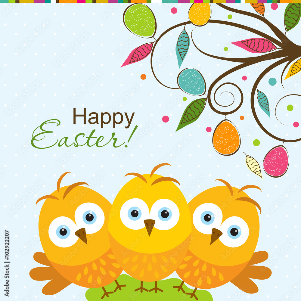 Obraz premium Template Easter greeting card, chick, vector