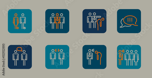 Stop discrimination of men, and women icons set
