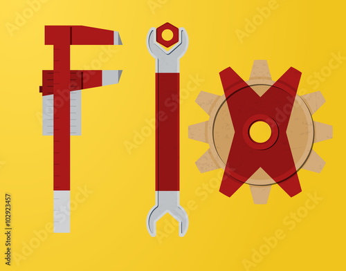 fix and repair symbol, consist of cog, wrench and calipers