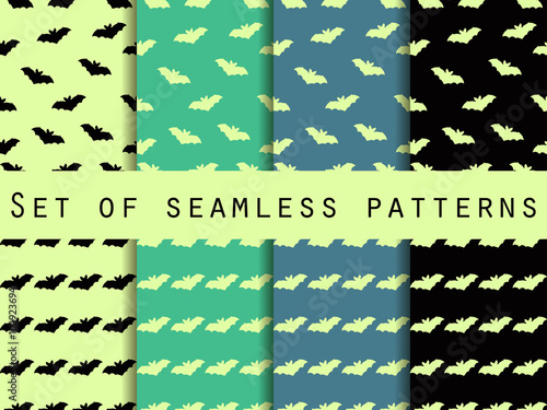 Set of seamless patterns with bats. Mystical. The pattern for wallpaper, bed linen, tiles, fabrics, backgrounds. Vector illustration