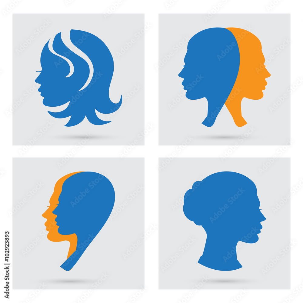 Woman icons set. Vector portraits silhouette. Woman icons set. Vector portraits silhouette.