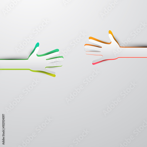 Paper Cut Reaching Hands Vector Illustration
