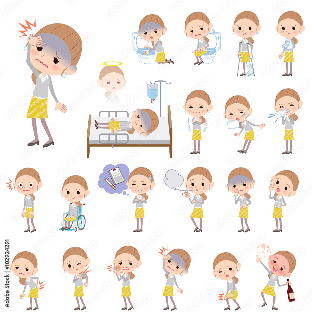 Behind knot hair yellow floral skirt woman About the sickness Behind knot hair yellow floral skirt woman About the sickness