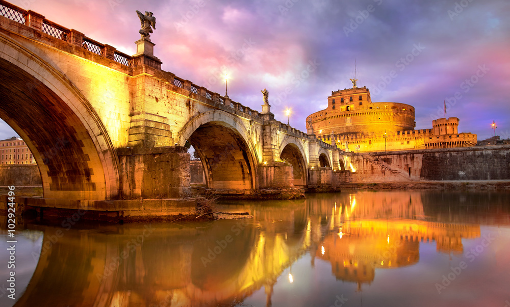 Rome Sunset  Saint Angelo Bridge.