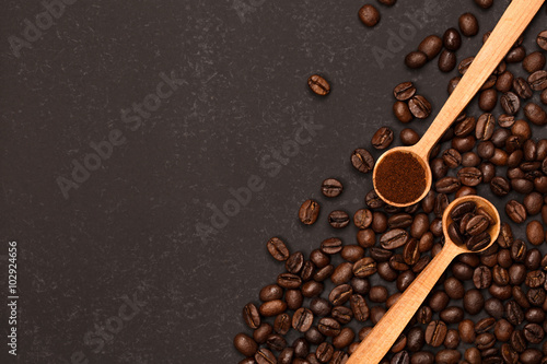 Coffee in two conditions: ground and beans photo