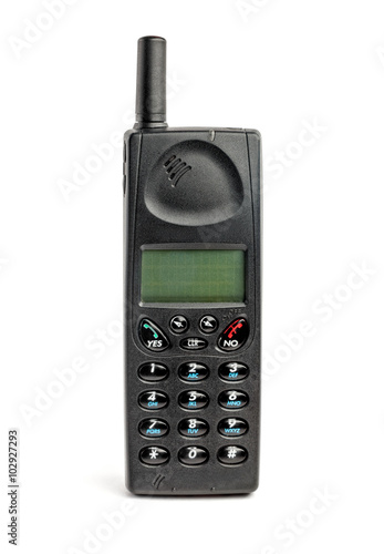 Old mobile phone on white background with clipping path.