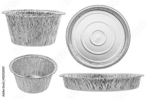 Set of round catering trays on a white background