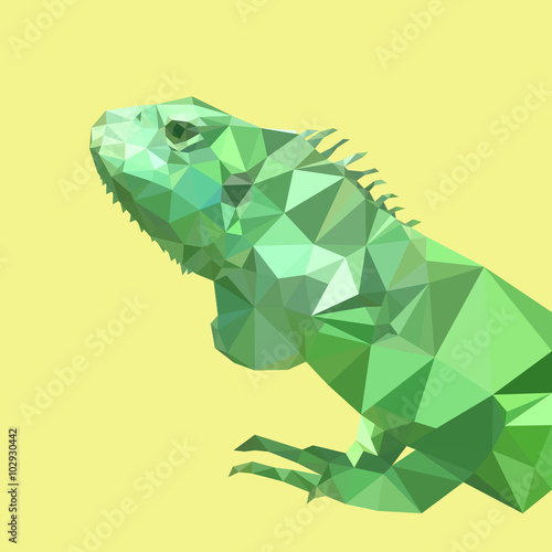 polygonal green chameleon, polygon triangle animal, reptile