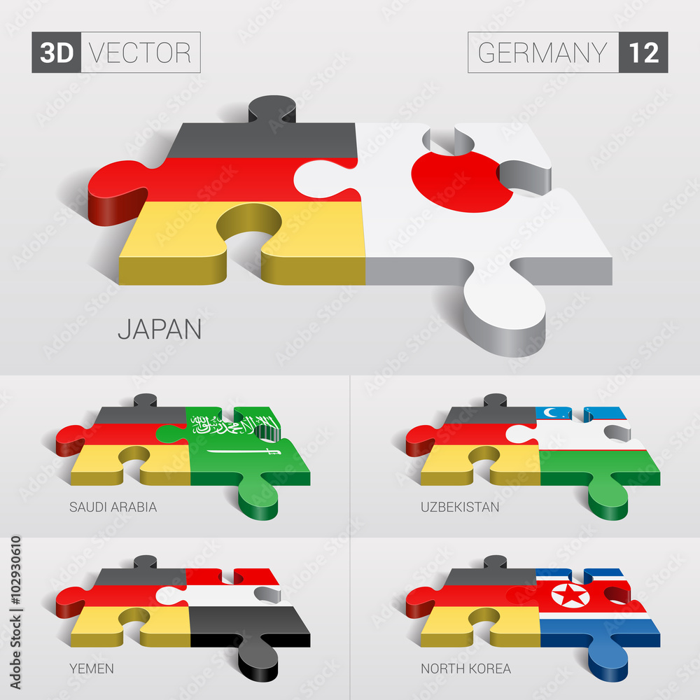 Germany and Japan, Saudi Arabia, Uzbekistan, Yemen, North Korea Flag. 3d  vector puzzle. Set 12. Stock Vector | Adobe Stock