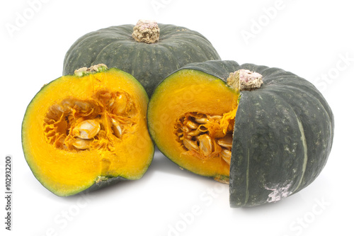 Green Japanese pumpkin isolated on the white background