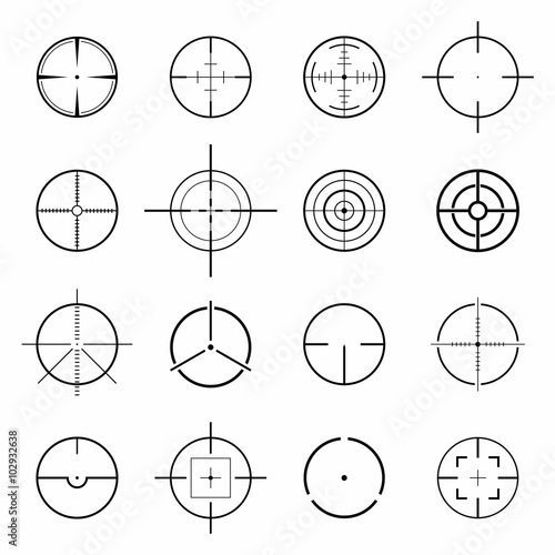 Set of different flat Crosshair sign icons solated on white background. Vector Illustration