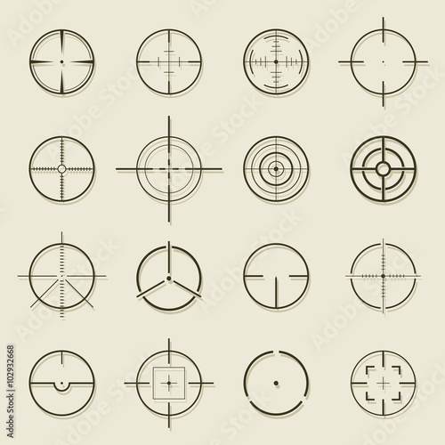 Set of different flat Crosshair sign icons. Vector Illustration