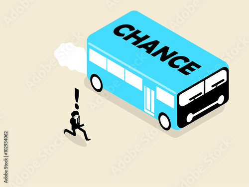 businessman running follow the chance bus, isometric design concept of businessman catching up the chance