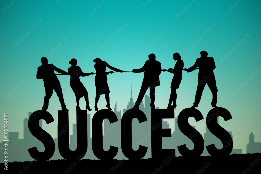 Obraz premium Composite image of silhouettes pulling rope