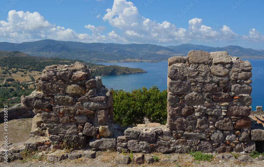  View from Molyvos Castle showing coastline and Sea.