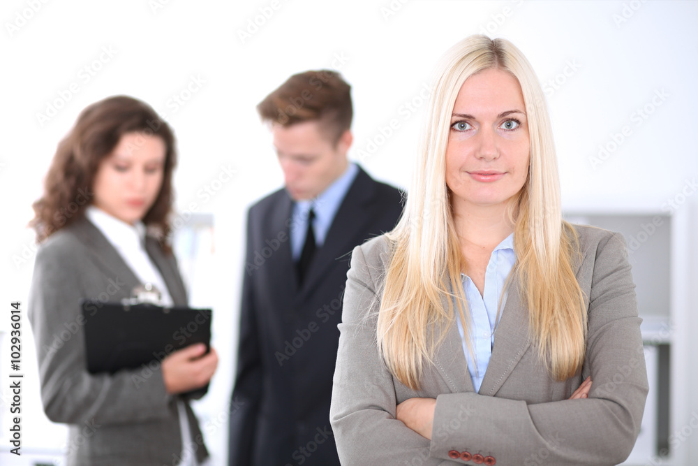 Beautiful cheerful smiling business woman Beautiful cheerful smiling business woman