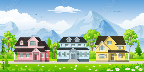 Landscape with three classic houses