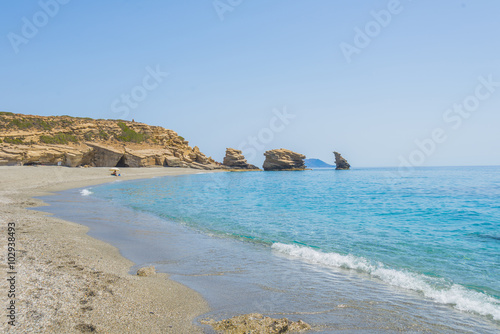Triopetra beach, Crete. The beach of Triopetra (meaning "Three s