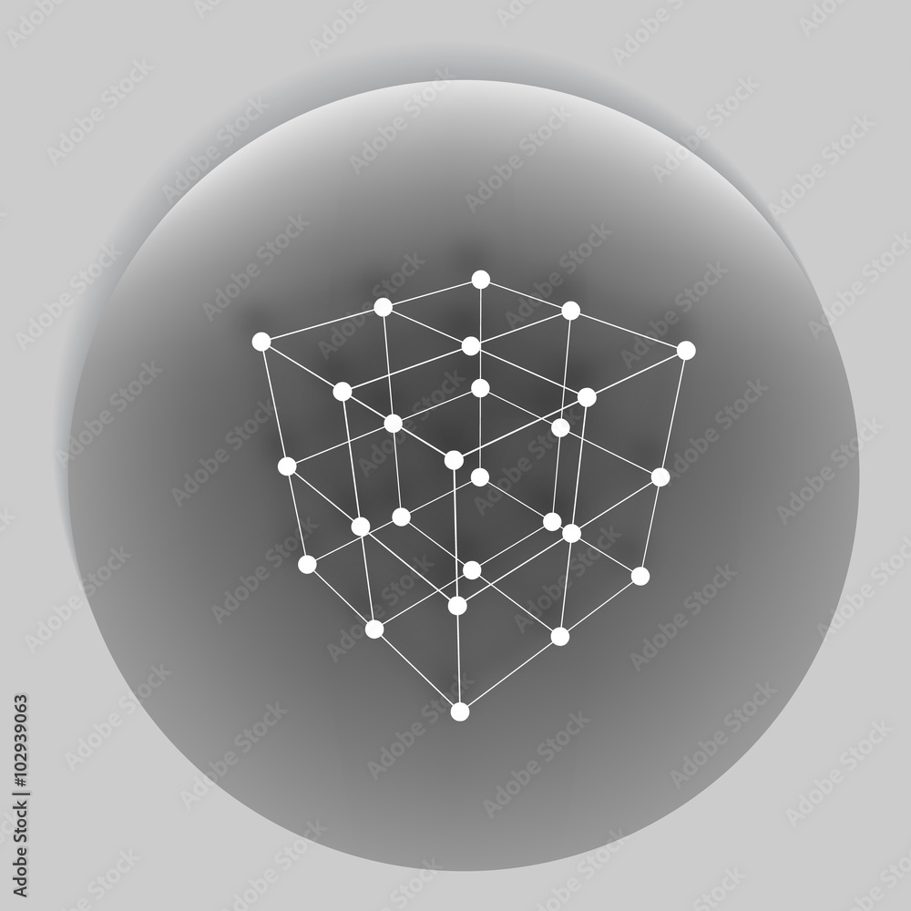 Wireframe Polygonal Element. 3D cube with Lines and Dots Wireframe Polygonal Element. 3D cube with Lines and Dots