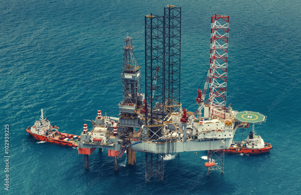 Offshore oil rig drilling platform in the gulf of Thailand(color tone ...