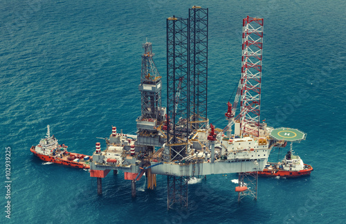 Offshore oil rig drilling platform in the gulf of Thailand(color tone)