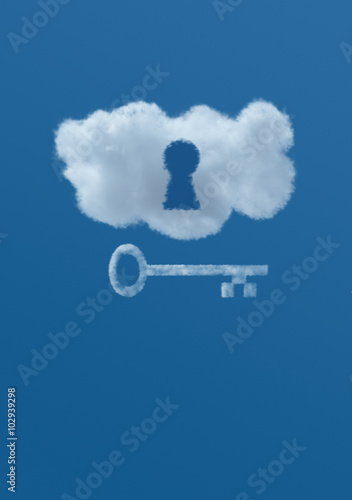 White Cloud in Blue Sky with Keyhole and Key