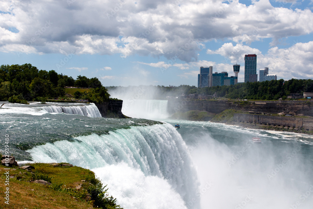 Color DSLR stock wide angle image of Niagara Falls, showing American Falls and Canadian side; horizontal with copy space for text Color DSLR stock wide angle image of Niagara Falls, showing American Falls and Canadian side; horizontal with copy space for text