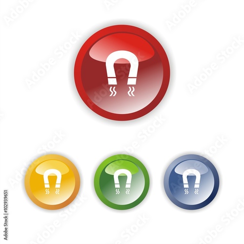 Icono de imán sobre botones de colores. Electromagnetismo