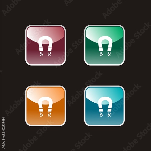 Icono de imán sobre botones de colores. Electromagnetismo