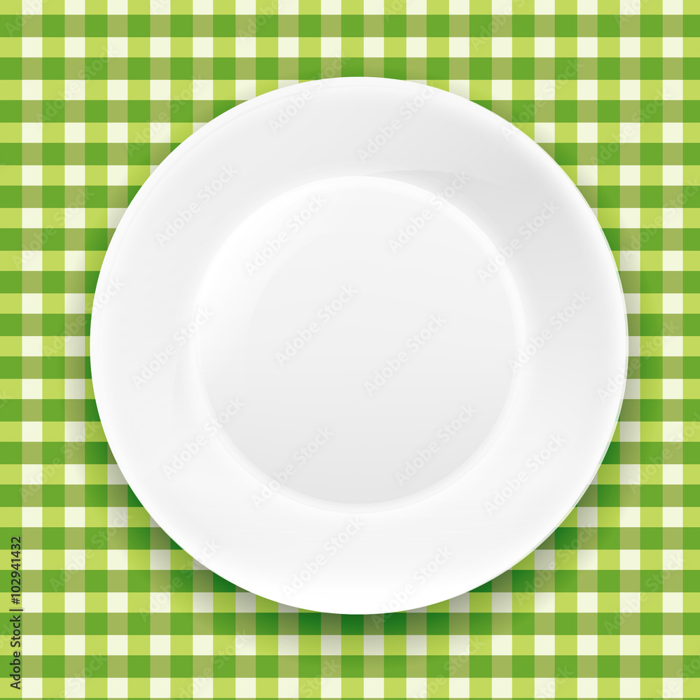 Green Checkered Cloth And White Plate Green Checkered Cloth And White Plate