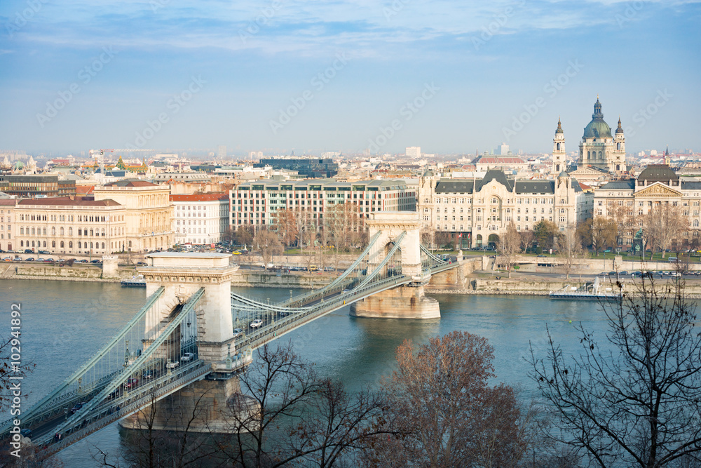 Chain bridge in Budapest, Hungary, Europe.