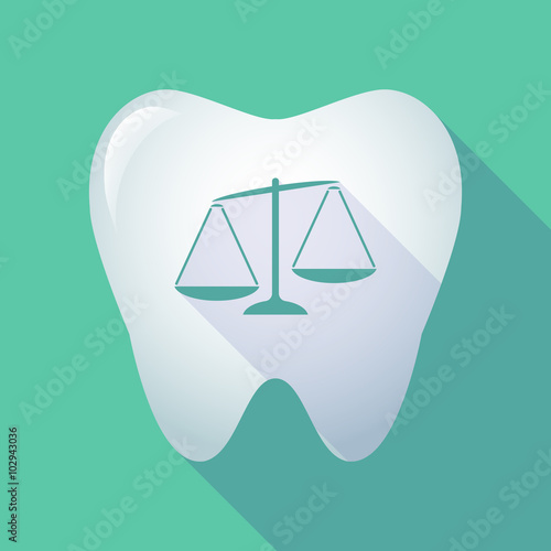 long shadow tooth icon with  an unbalanced weight scale