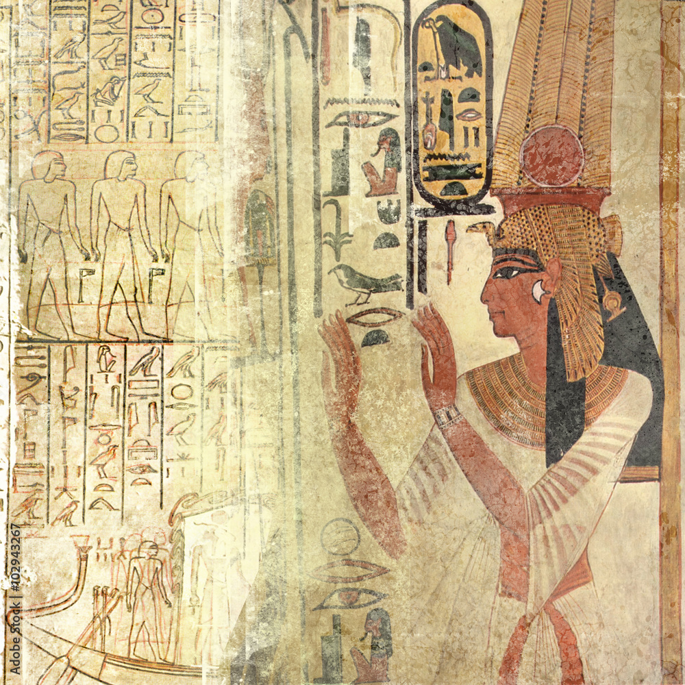 Sand-beige ancien Egypt wallpaper with queen nefertari and