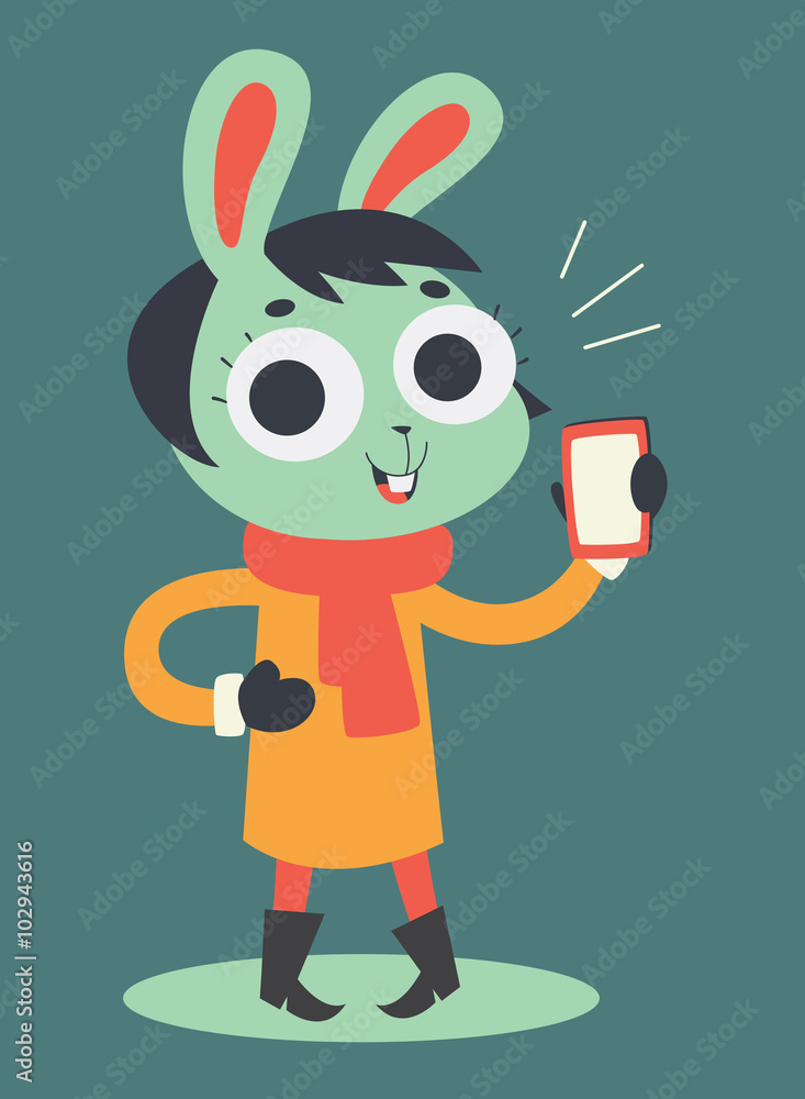 Cute Bunny Girl Holding a Cell Phone Cute Bunny Girl Holding a Cell Phone