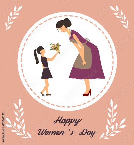Happy women's day. 8 march. 12 may. Mothers day. mother with daughter. Vector