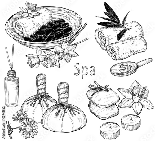 set of spa illustrations, Beauty and health care sketch