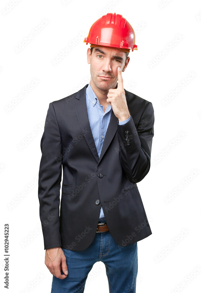 Doubtful architect with observation gesture Doubtful architect with observation gesture