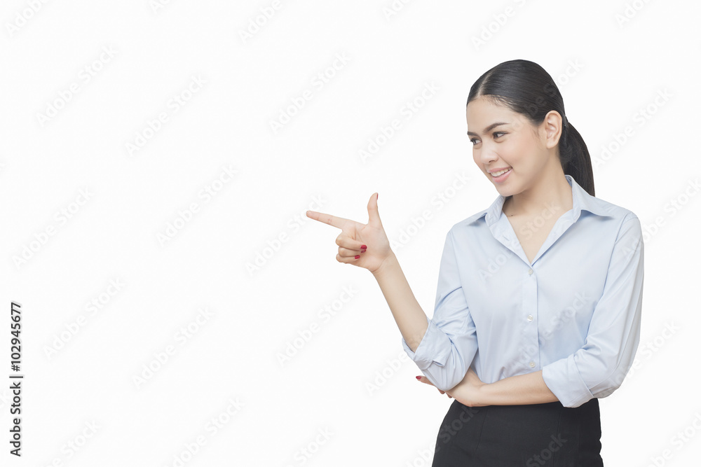 business woman show something isolated on white background, asia business woman show something isolated on white background, asia