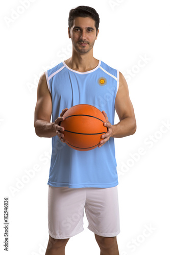 Professional Argentine basketball player with ball.