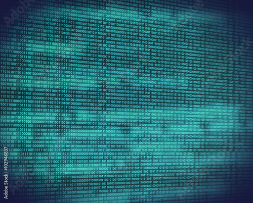 Abstract binary turquoise code on digital screen