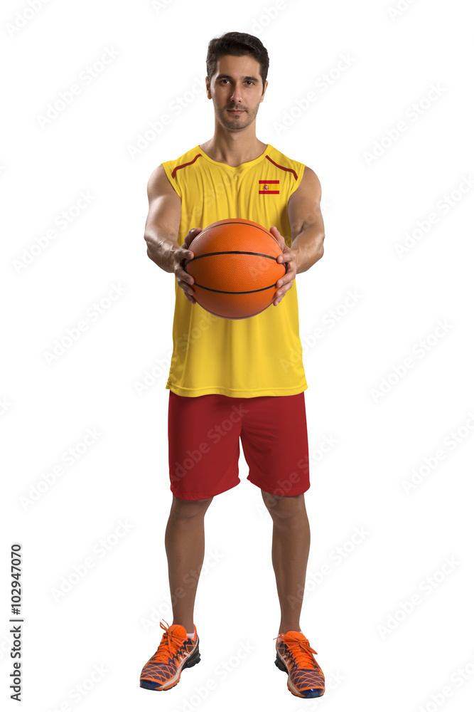 Professional Spanish basketball player with ball.