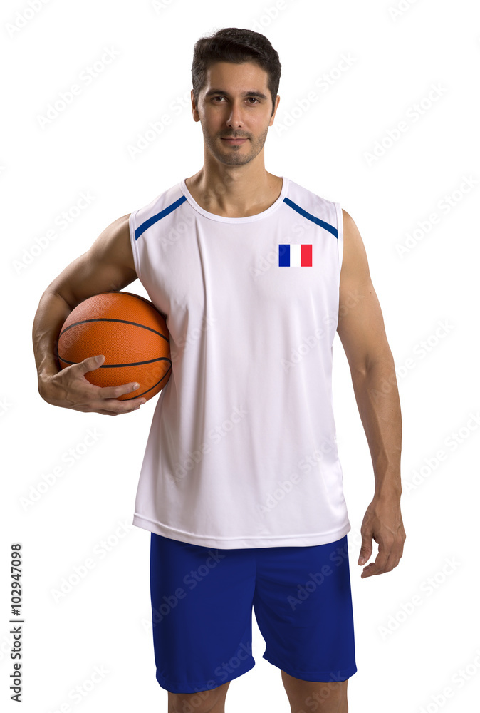 Professional French basketball player with ball. Professional French basketball player with ball.