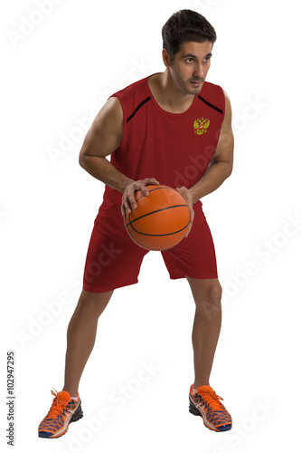 Professional Russian basketball player with ball. © paulovilela